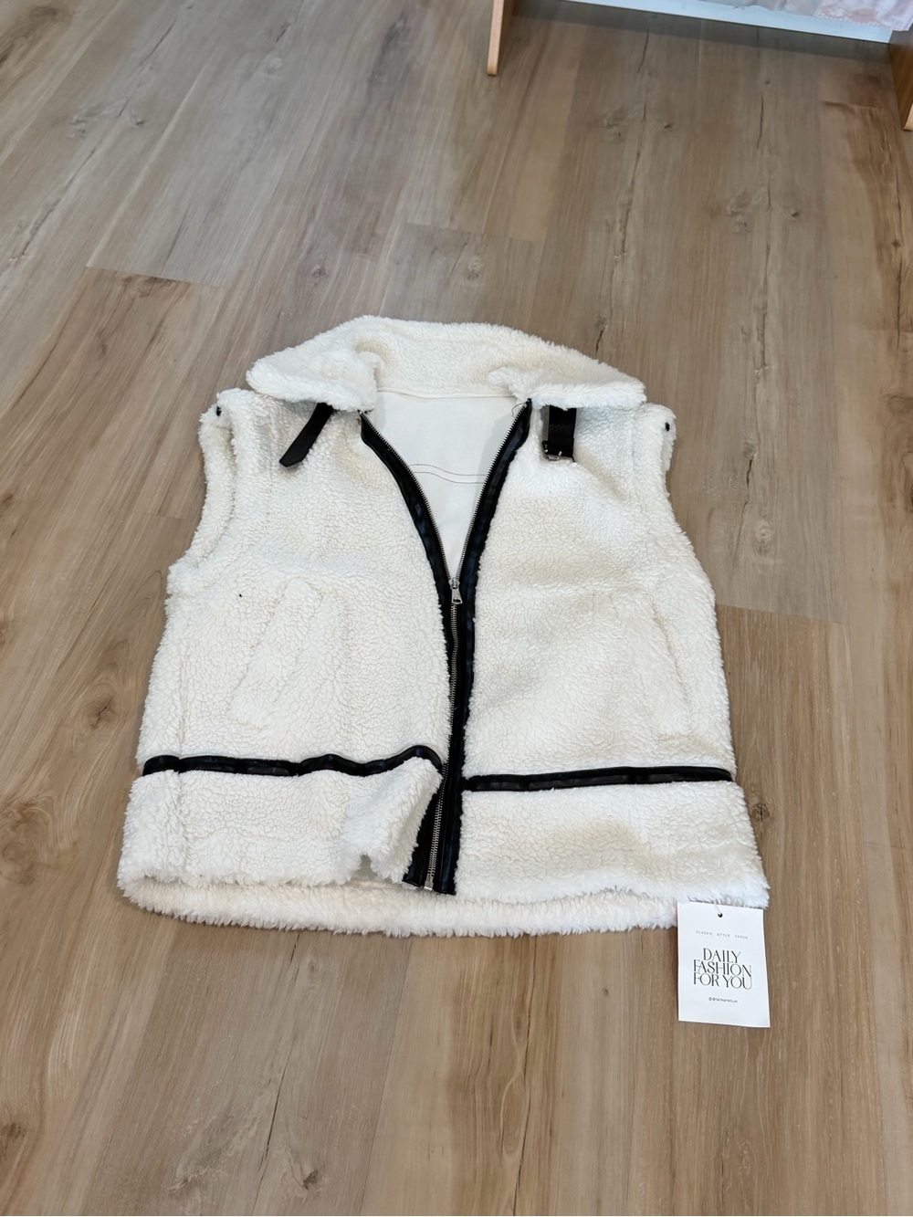 Cozy Cream Sherpa Vest with Black Trim